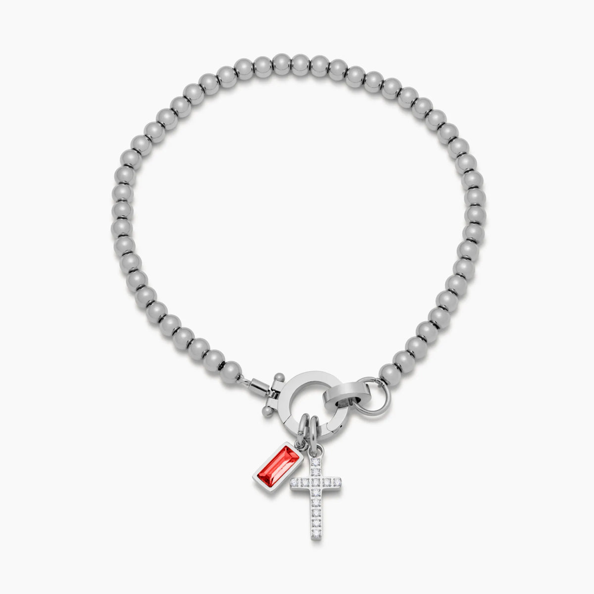 Beaded bracelet with a birthstone and cross charm