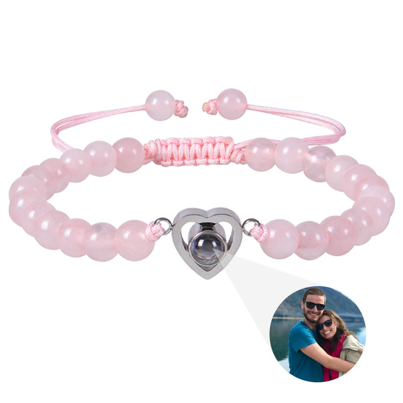 Personalized Heart Bracelet with Natural Stone-Style Beads
