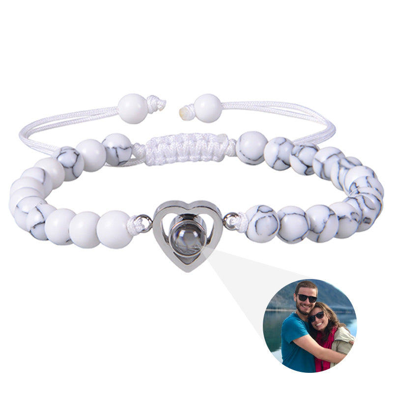 Personalized Heart Bracelet with Natural Stone-Style Beads