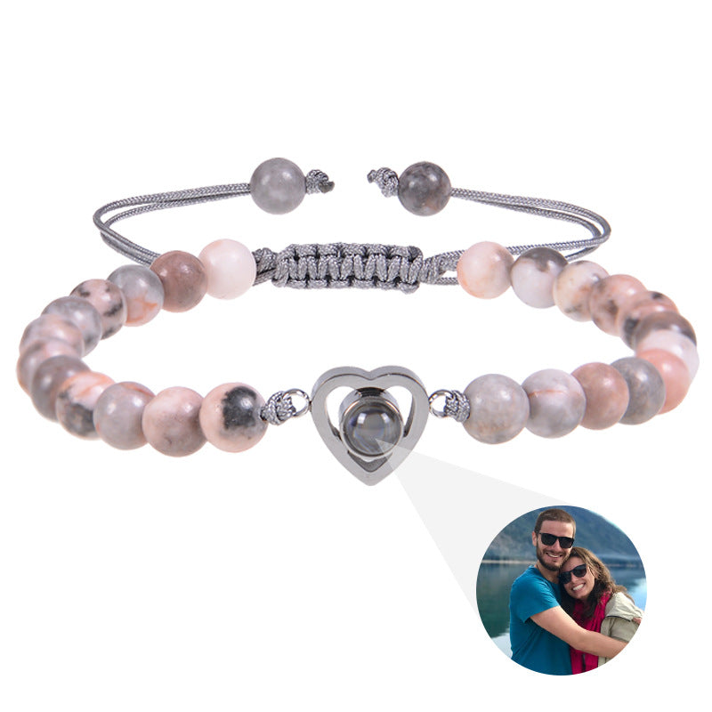 Personalized Heart Bracelet with Natural Stone-Style Beads