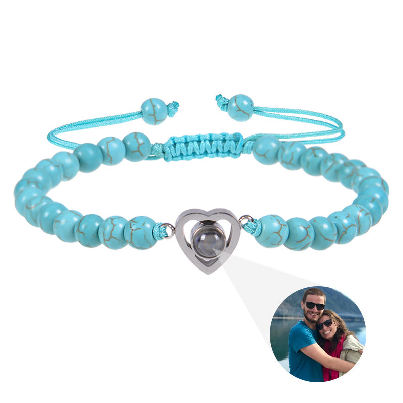 Personalized Heart Bracelet with Natural Stone-Style Beads