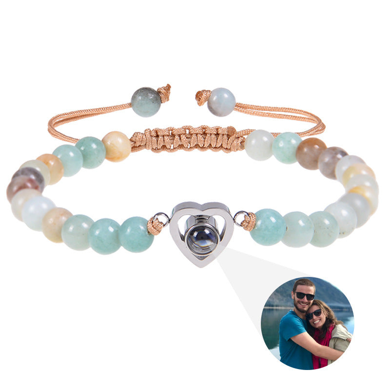 Personalized Heart Bracelet with Natural Stone-Style Beads