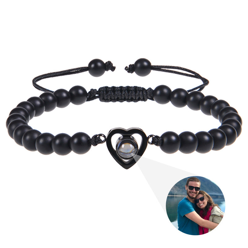 Personalized Heart Bracelet with Natural Stone-Style Beads