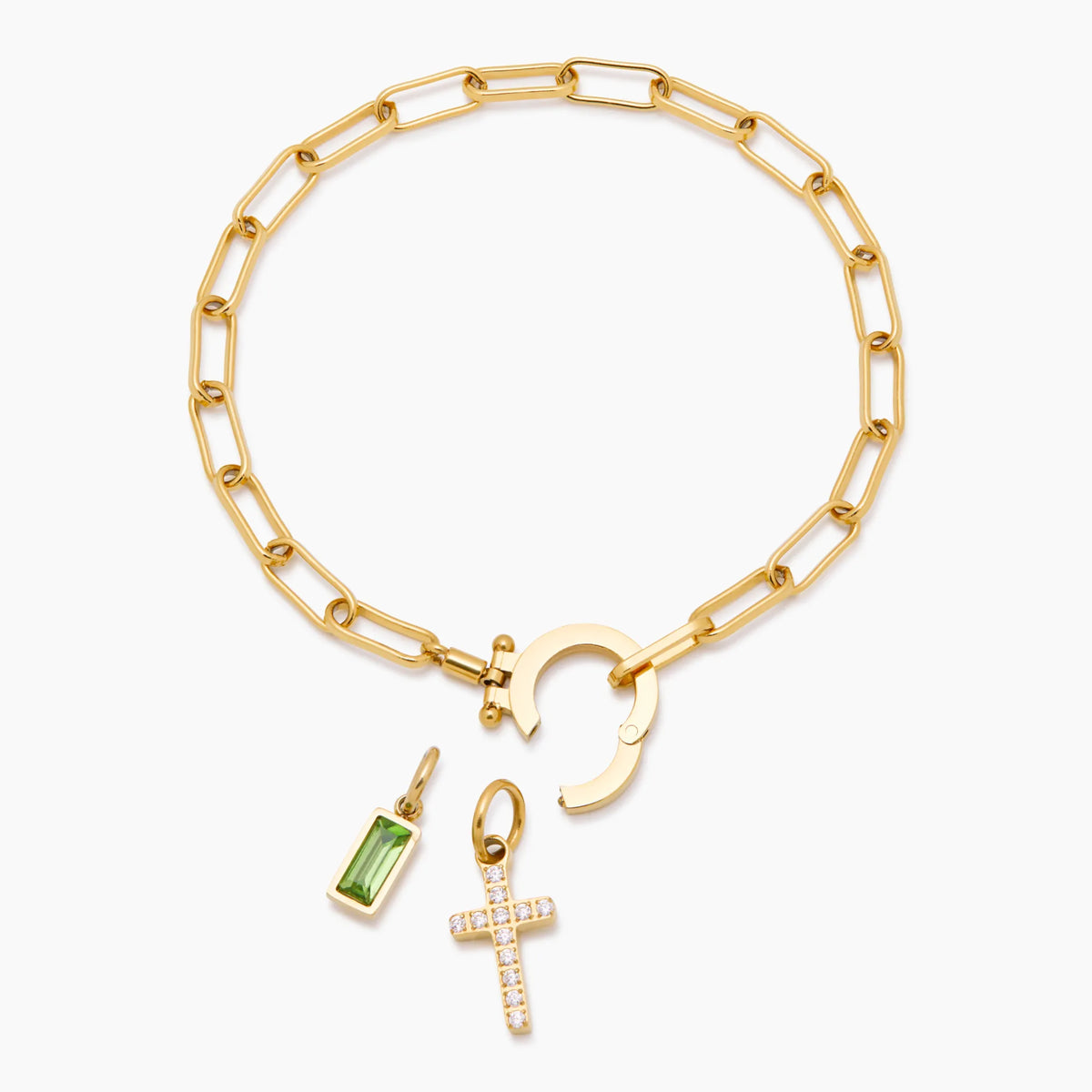 Paperclip Bracelet with Birthstone and Cross Pendant