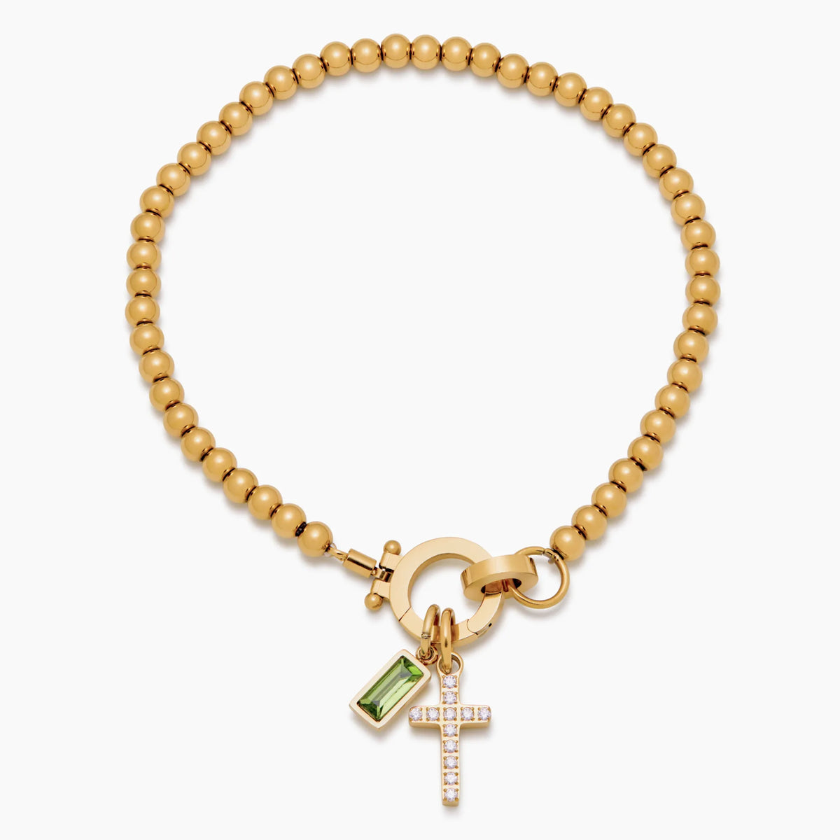 Beaded bracelet with a birthstone and cross charm