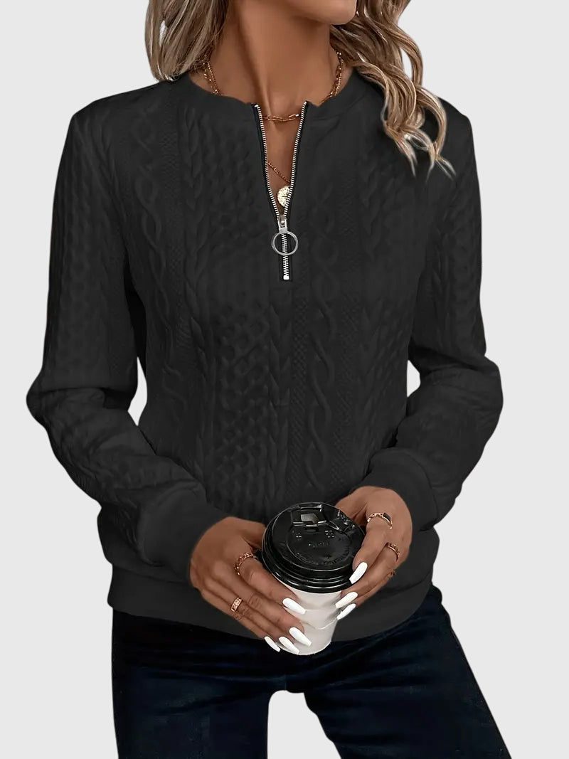 Ambretta | Women's Cozy Cable Knit Zip-Up Sweater