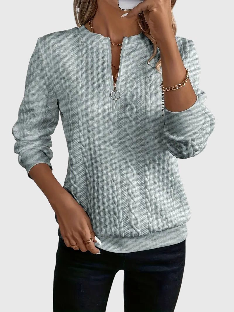 Ambretta | Women's Cozy Cable Knit Zip-Up Sweater