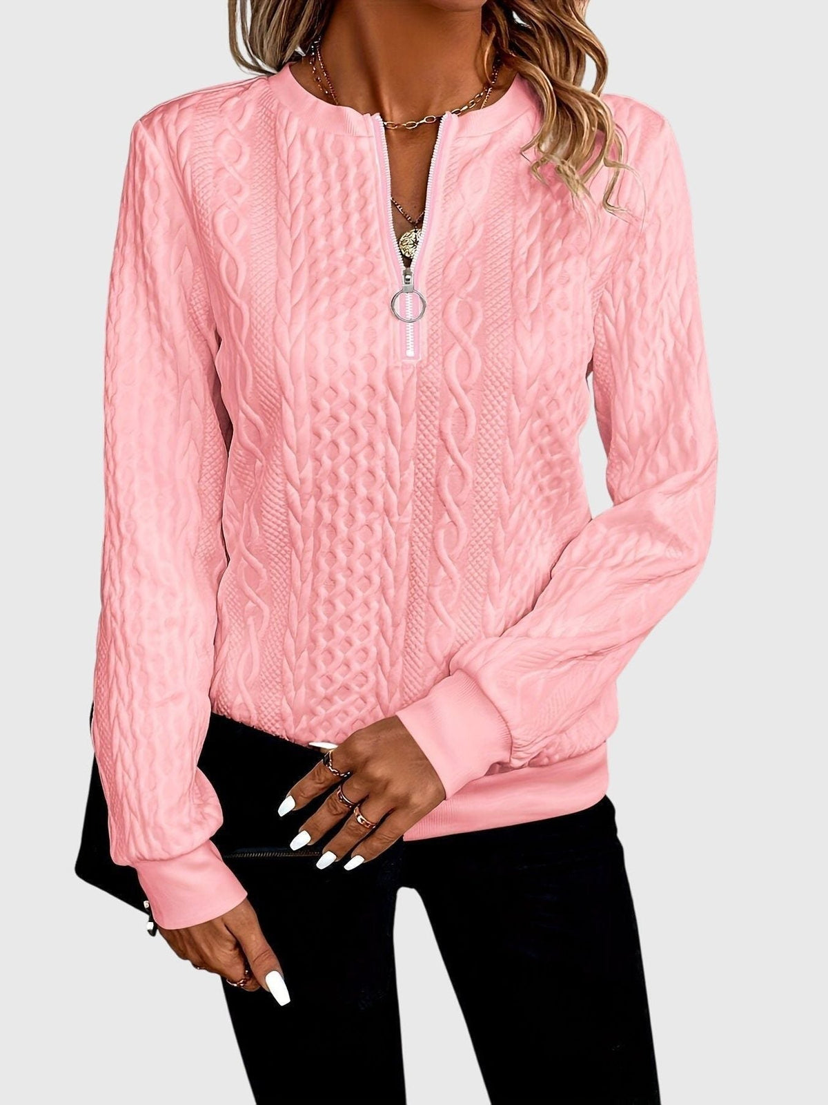 Ambretta | Women's Cozy Cable Knit Zip-Up Sweater