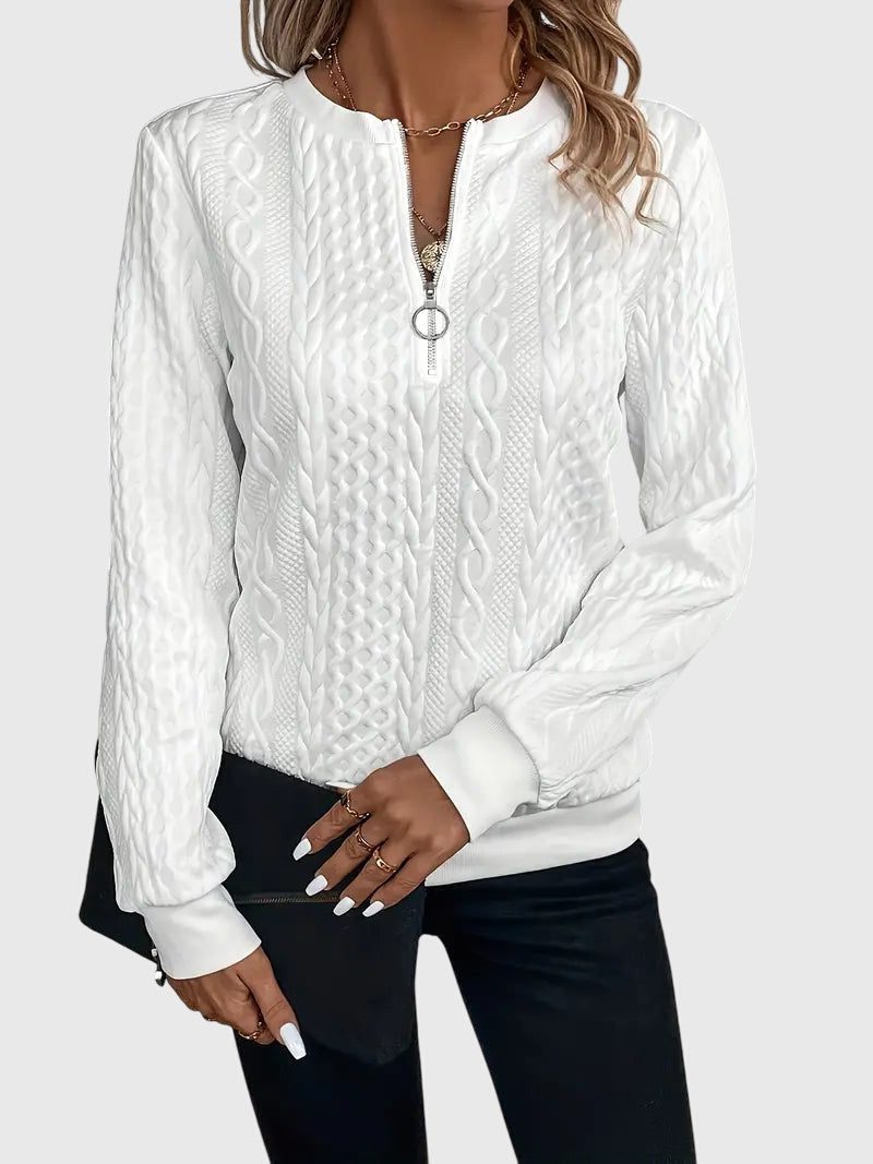 Ambretta | Women's Cozy Cable Knit Zip-Up Sweater