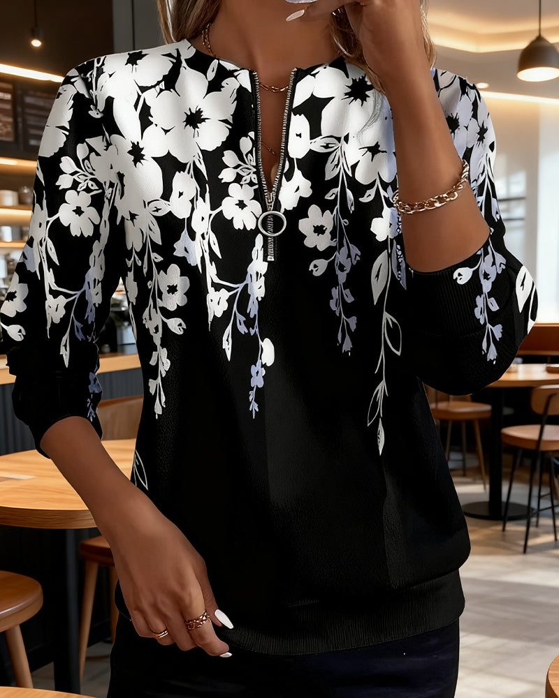 Anali | Floral Half-Zip Sweatshirt with Crew Neck for Women