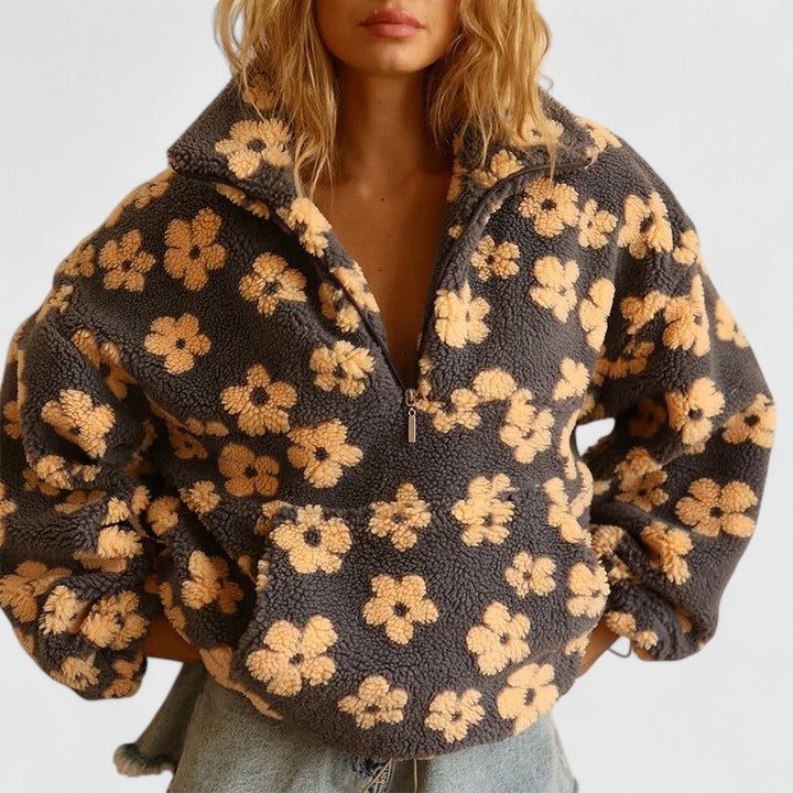 Briony | Floral Fleece Half-Zip Sweater for Women
