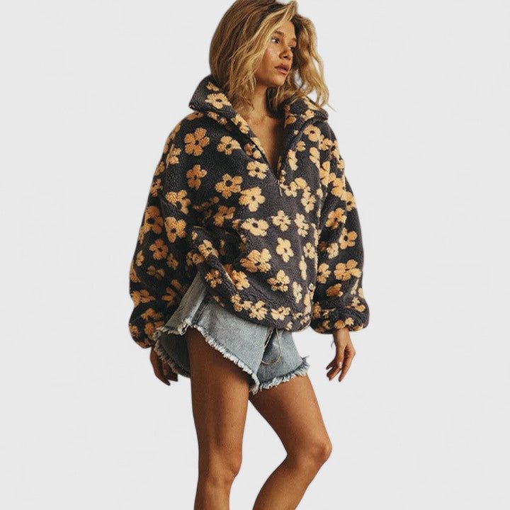 Briony | Floral Fleece Half-Zip Sweater for Women