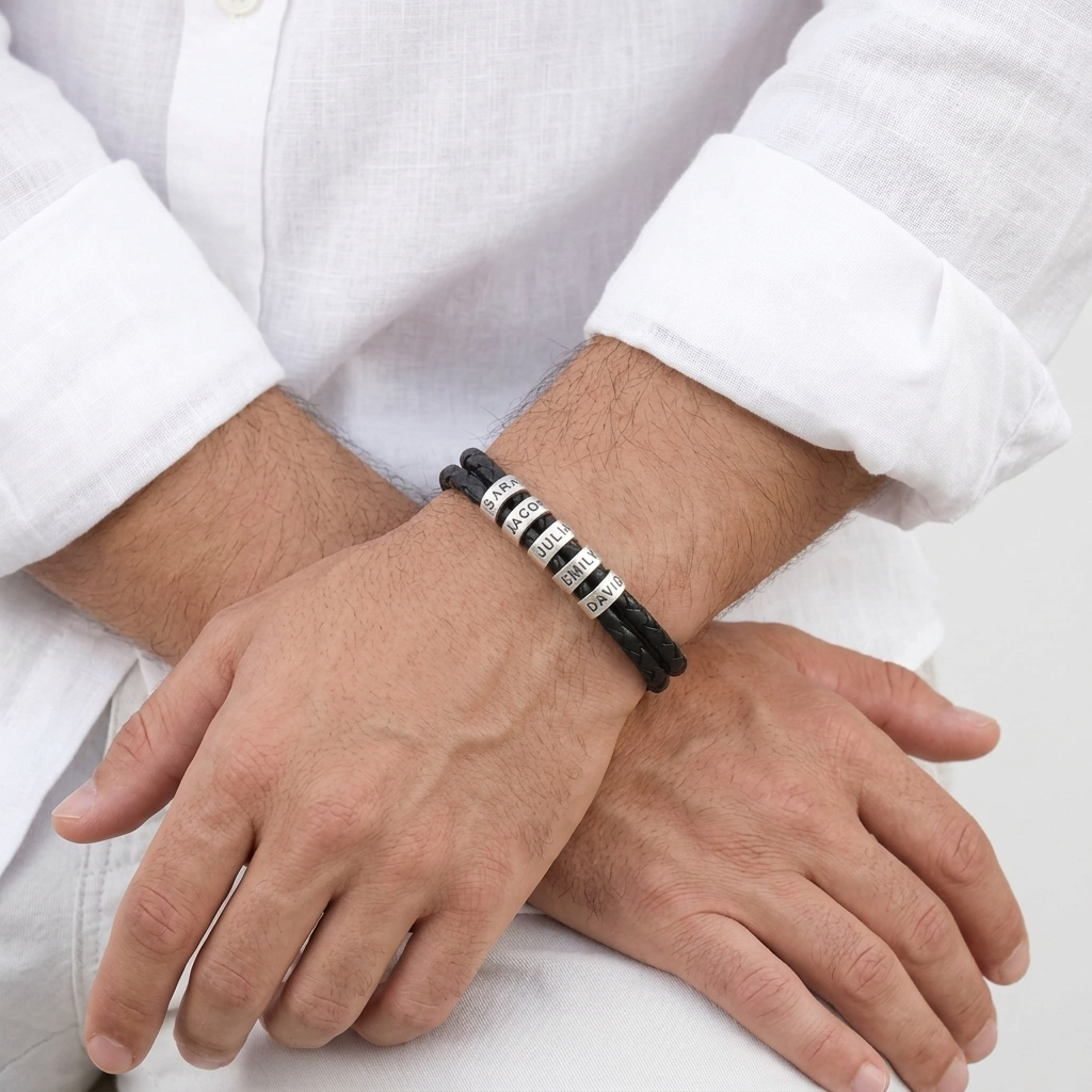 Men's Engraved Bracelet – Personalized Leather Bracelet