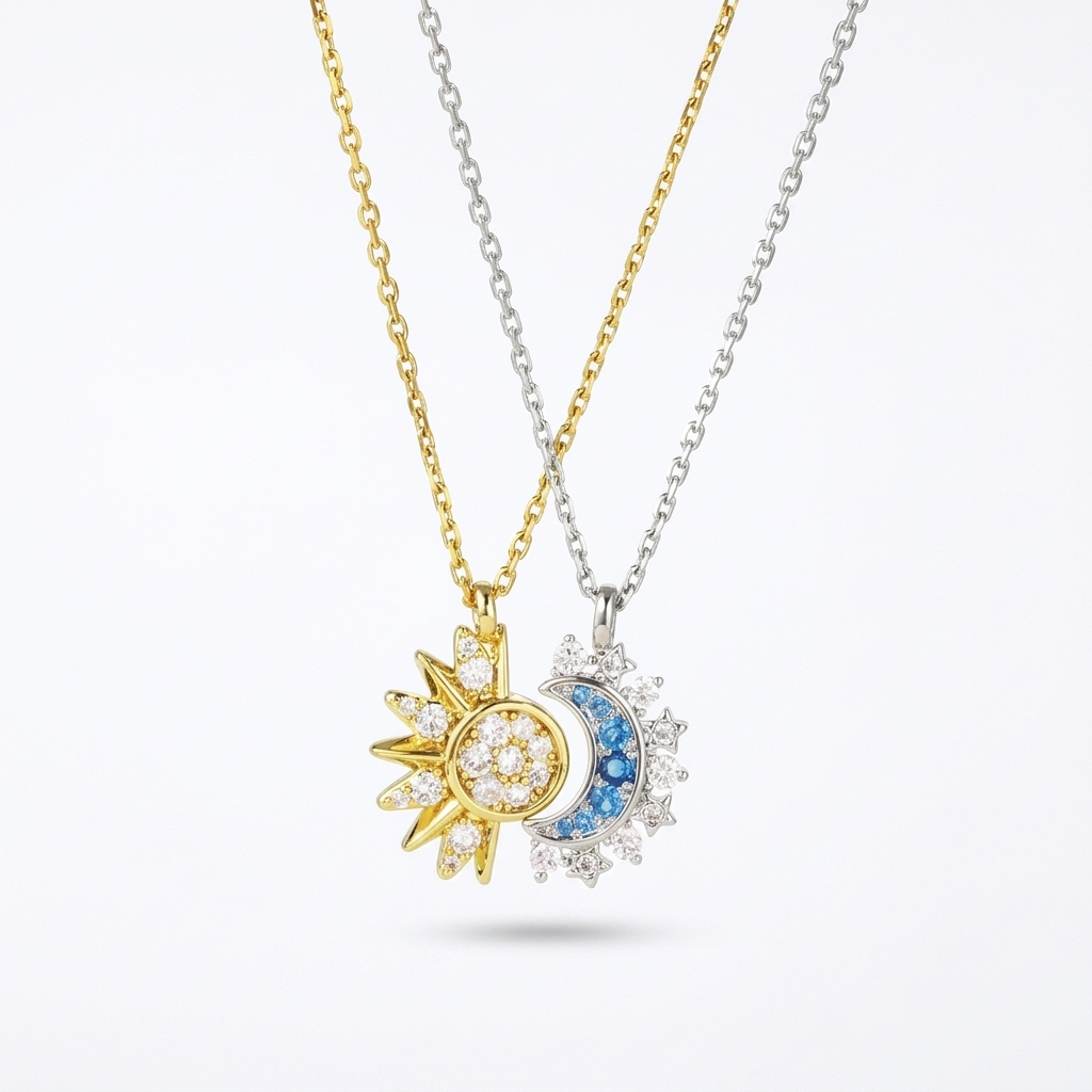 Sun and Moon Necklaces for Couples and Friends – Set of 2