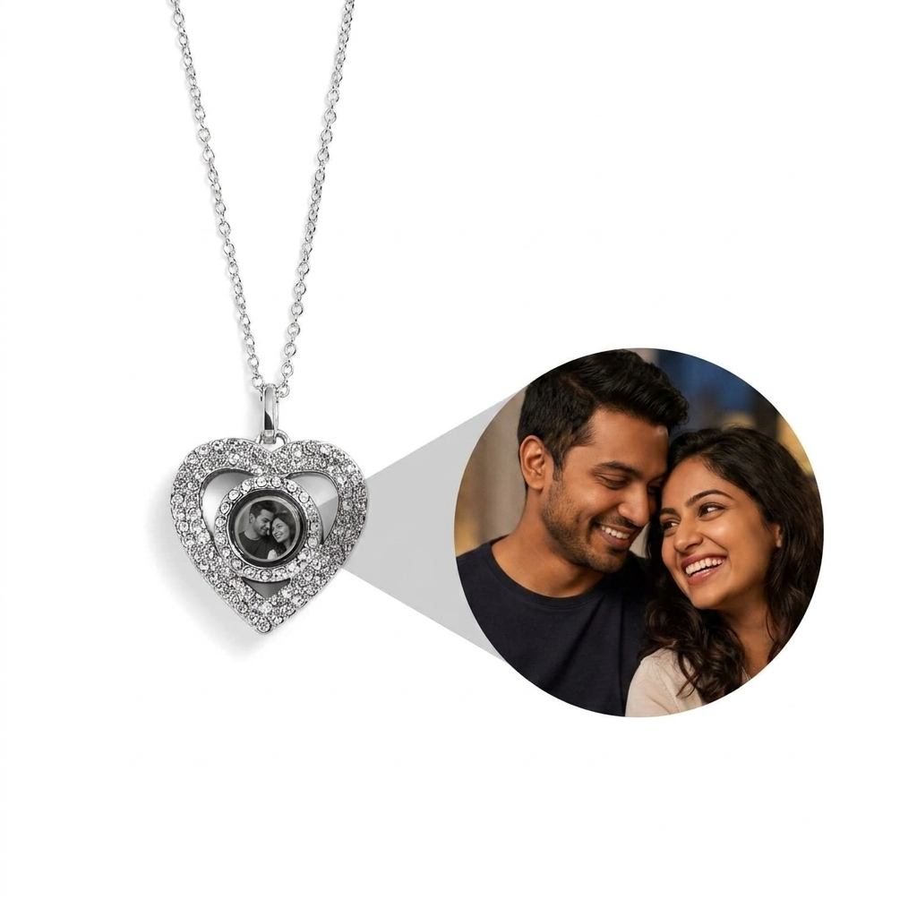 Personalized heart-shaped pendant necklace with a photo