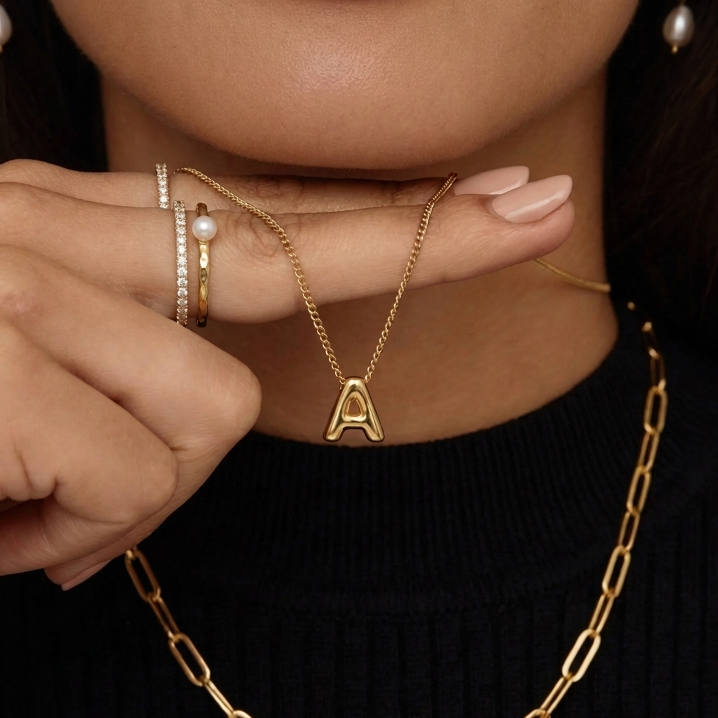 Bubble-shaped necklace with an initial pendant