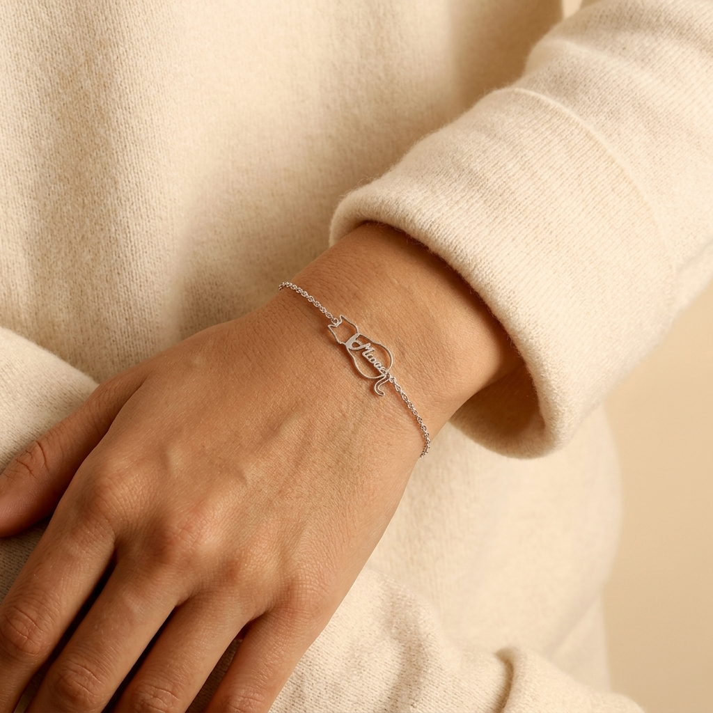 Cat Pendant Bracelet with Personalization