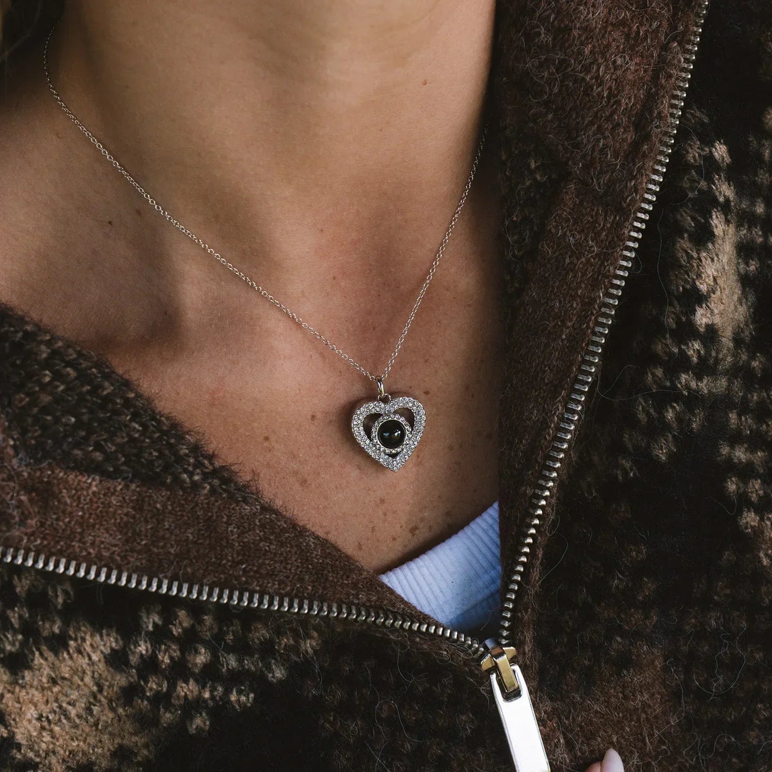 Personalized heart-shaped pendant necklace with a photo