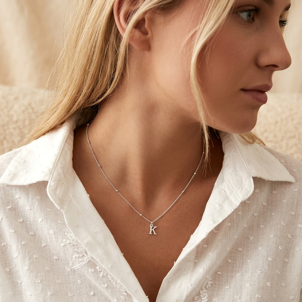 Necklace with a letter on a ball chain