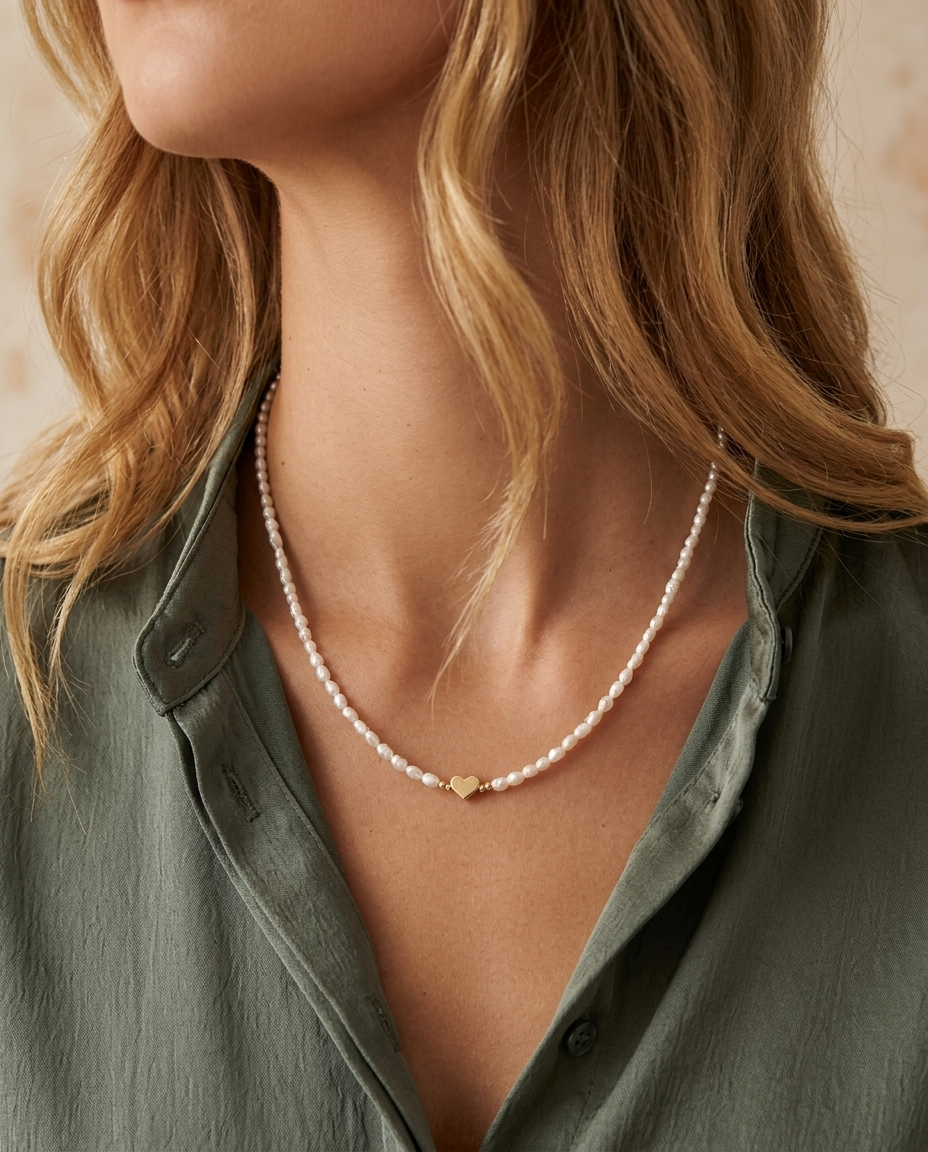 Essential Pearl Choker Necklace with a Golden Accent