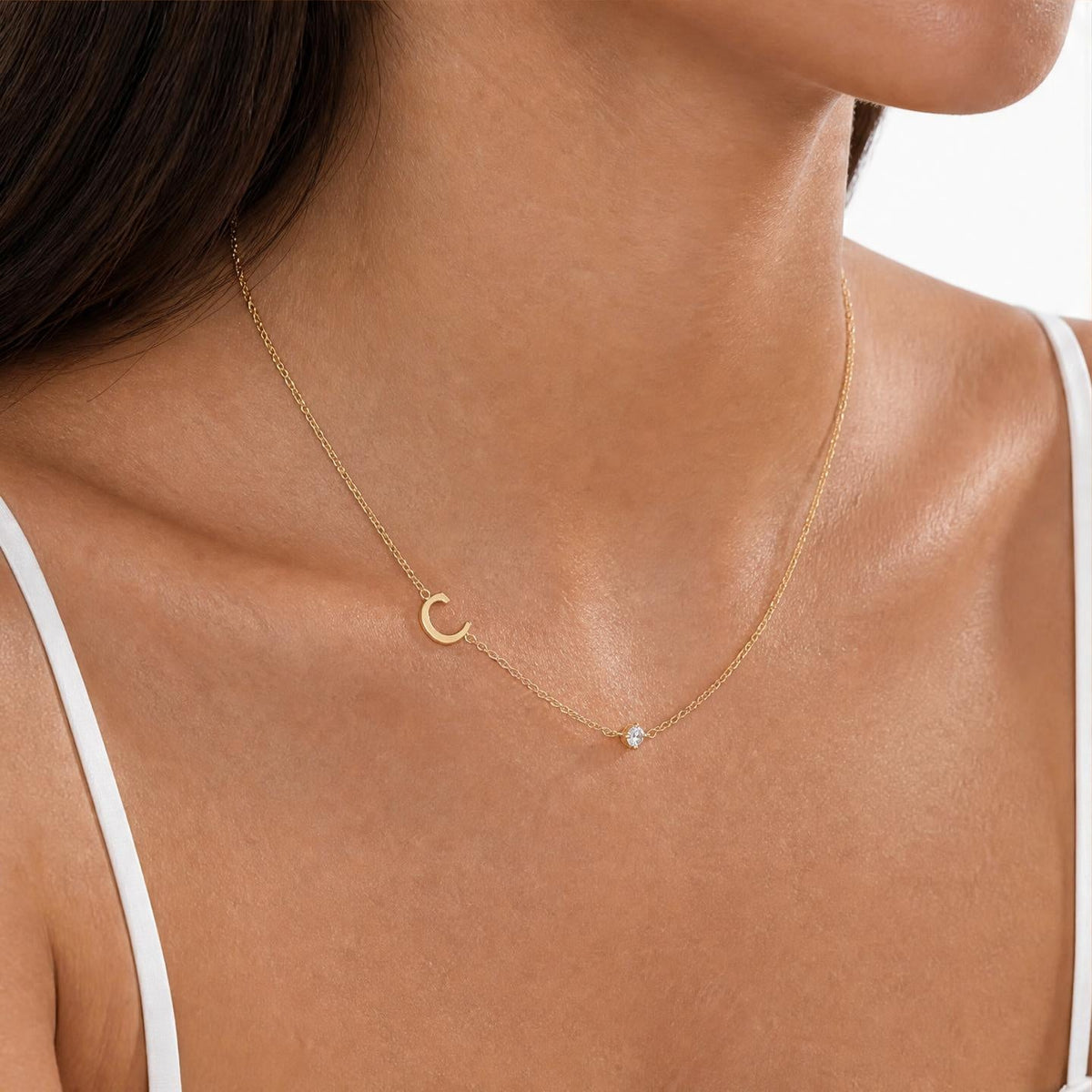 Initial Necklace with Cubic Zirconia