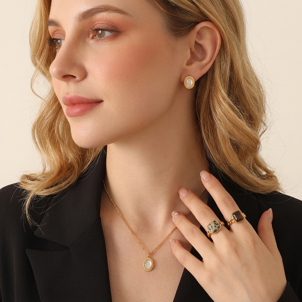 Vintage gold necklace with natural stone
