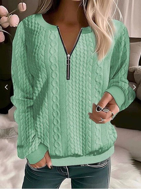 Zoe | Women's Cable-Knit Cropped Half-Zip Sweater