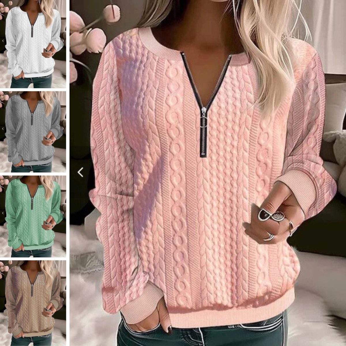 Zoe | Women's Cable-Knit Cropped Half-Zip Sweater