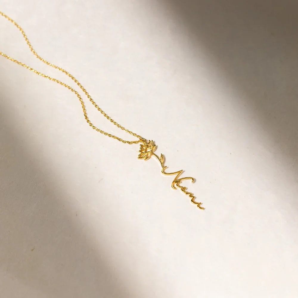Personalized Name and Birth Flower Necklace