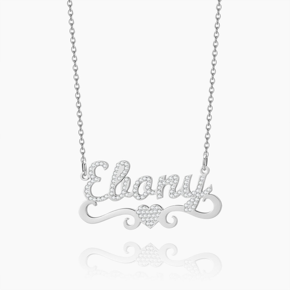 Name necklace with a heart adorned with crystals
