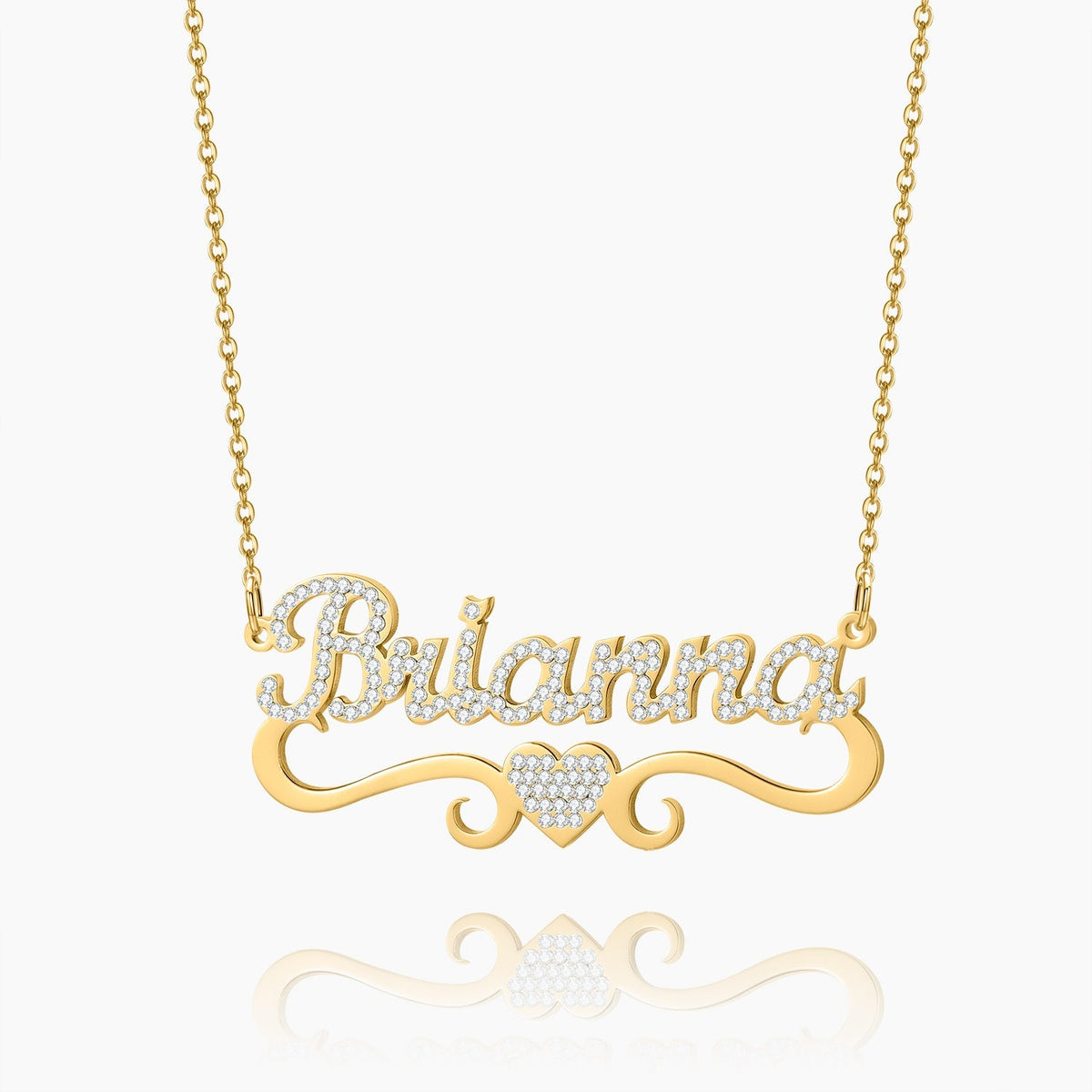 Name necklace with a heart adorned with crystals