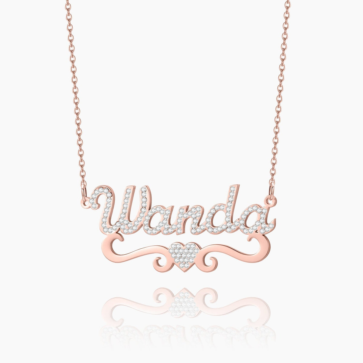 Name necklace with a heart adorned with crystals
