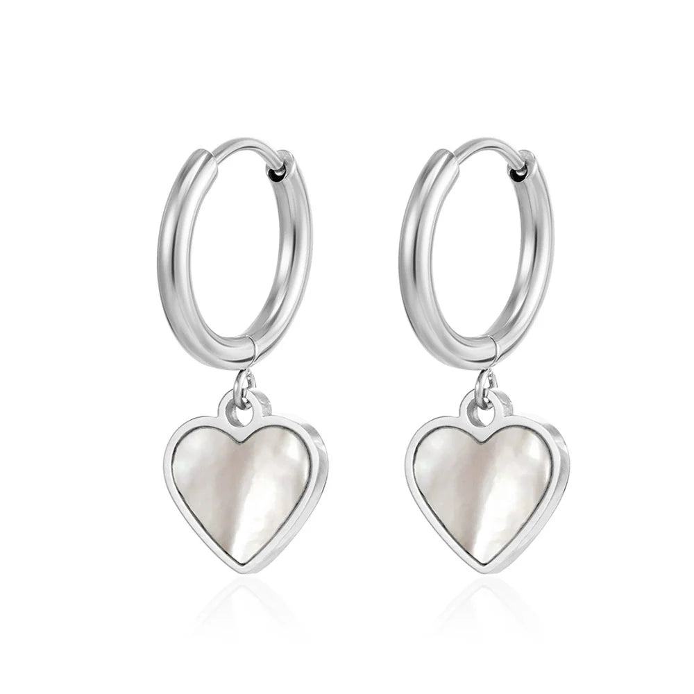 Hoop Earrings with Mother-of-Pearl Heart Charms – Elegant Women’s Jewelry