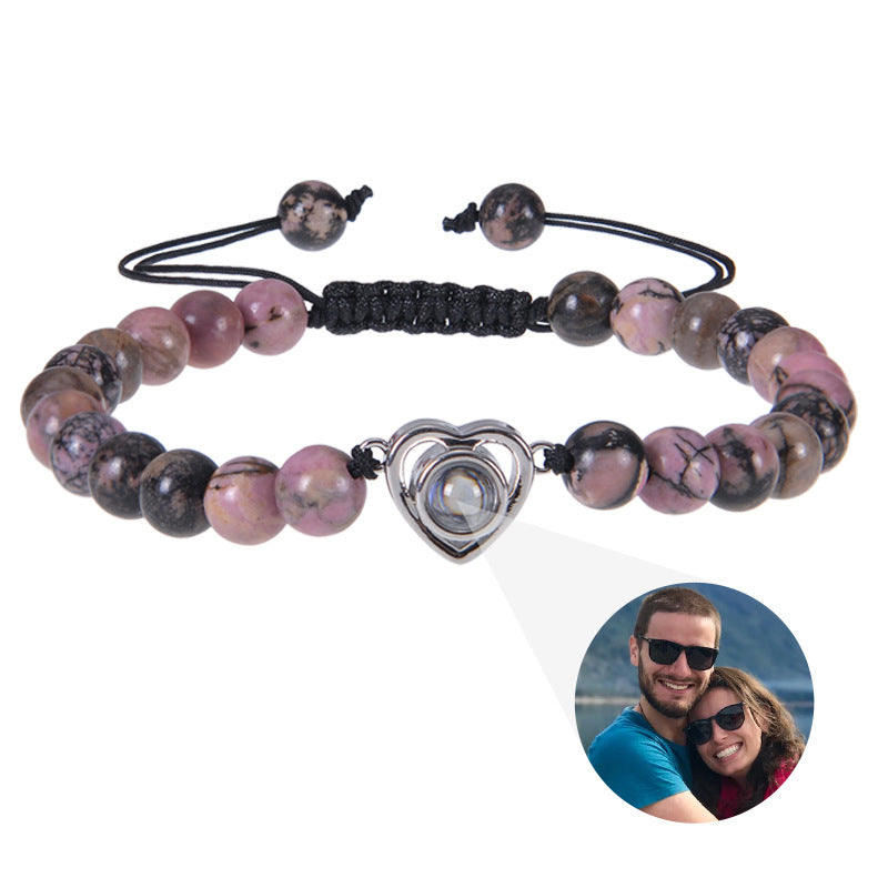 Personalized Heart Bracelet with Natural Stone-Style Beads