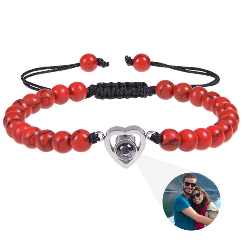 Personalized Heart Bracelet with Natural Stone-Style Beads