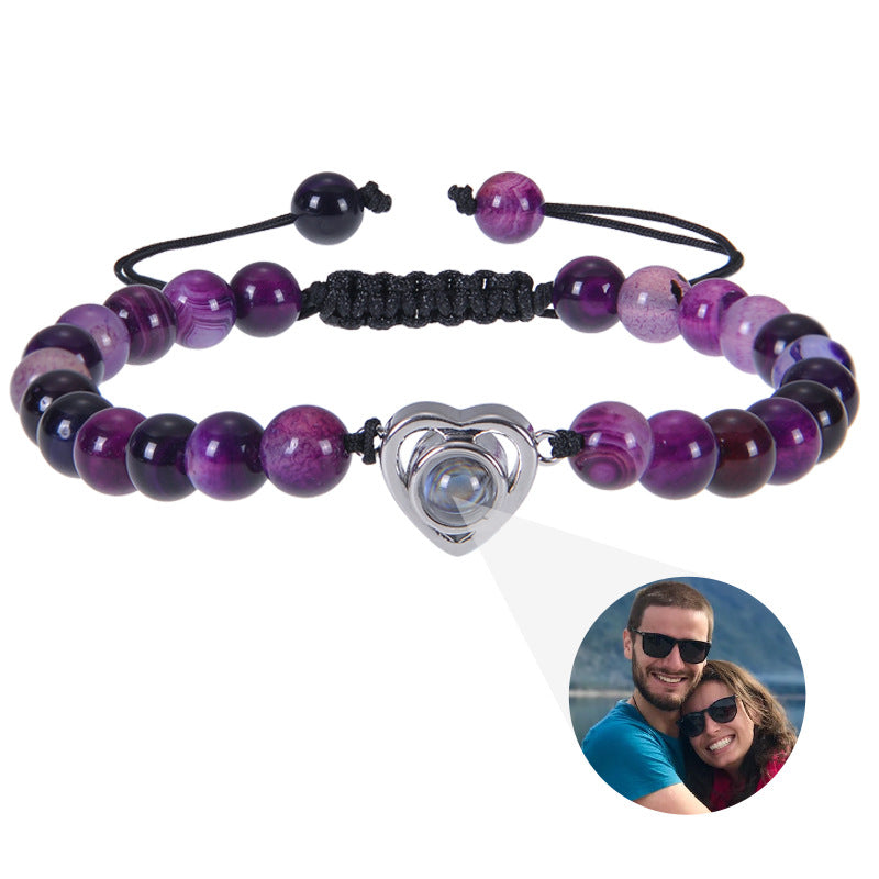 Personalized Heart Bracelet with Natural Stone-Style Beads