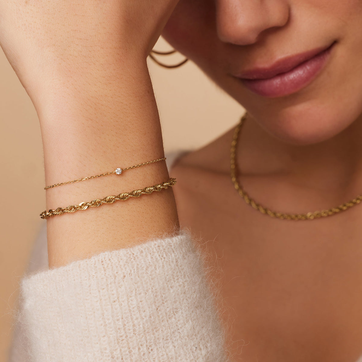 Gold-Plated Twisted-Chain Bracelet – 14K Gold