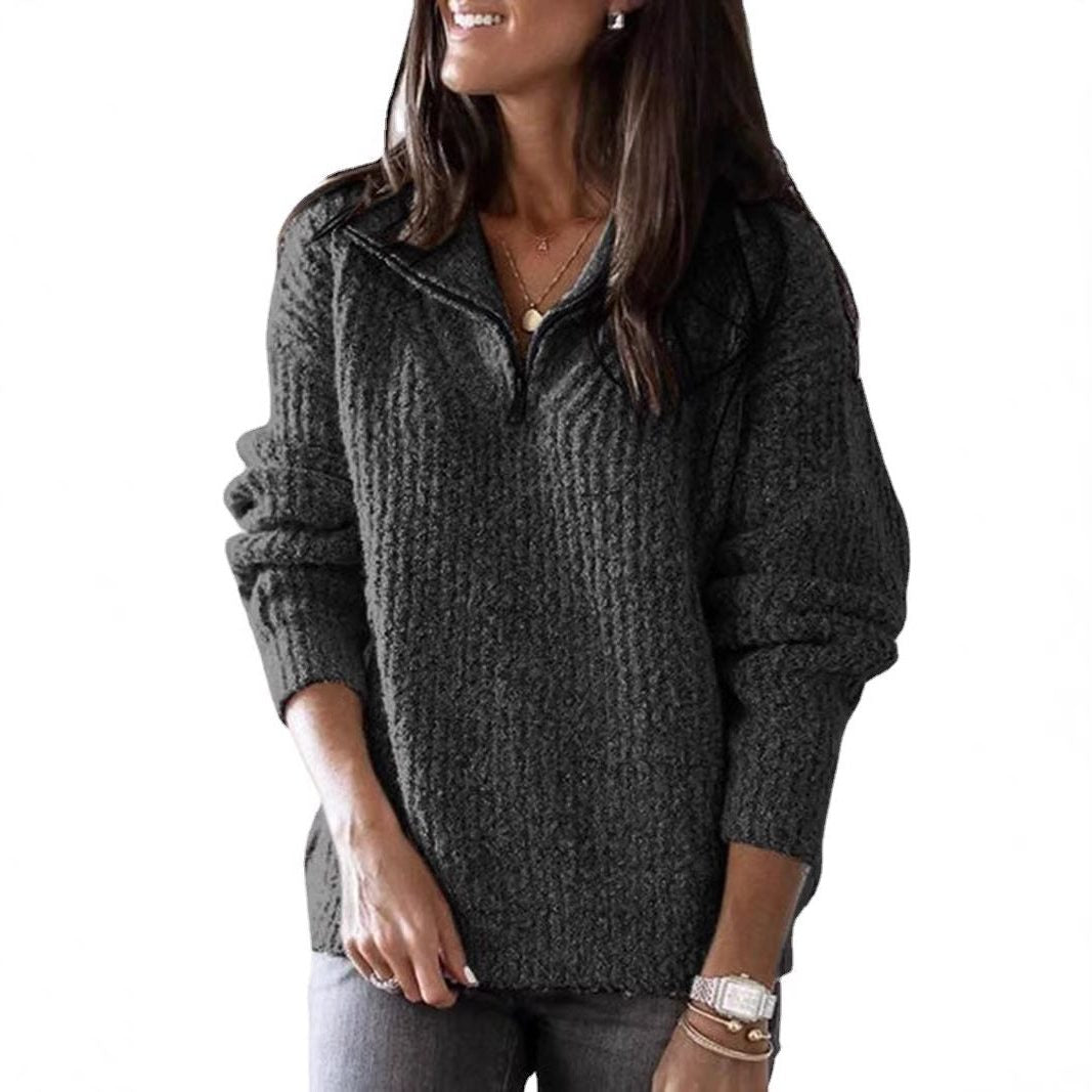 Amaia | Women’s Textured Half-Zip Sweater with Chic Stand Collar