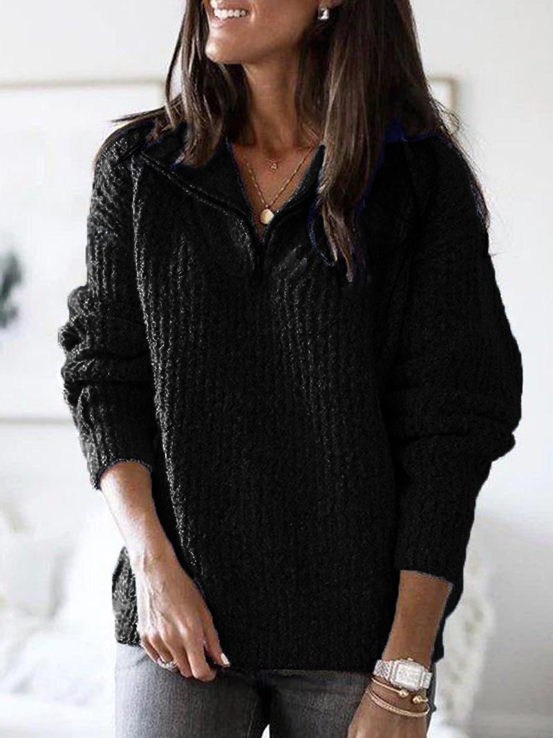 Amaia | Women’s Textured Half-Zip Sweater with Chic Stand Collar