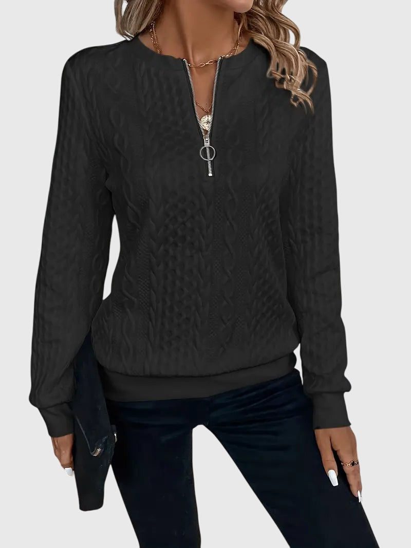 Ambretta | Women's Cozy Cable Knit Zip-Up Sweater