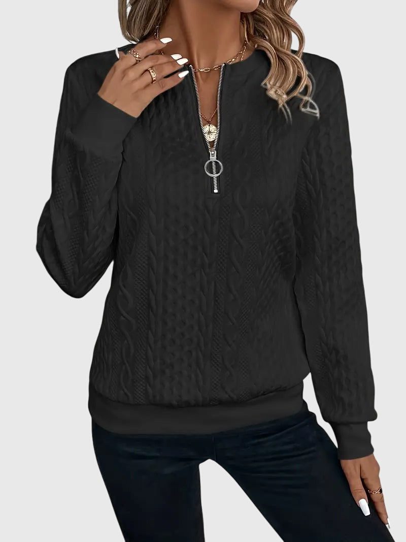 Ambretta | Women's Cozy Cable Knit Zip-Up Sweater