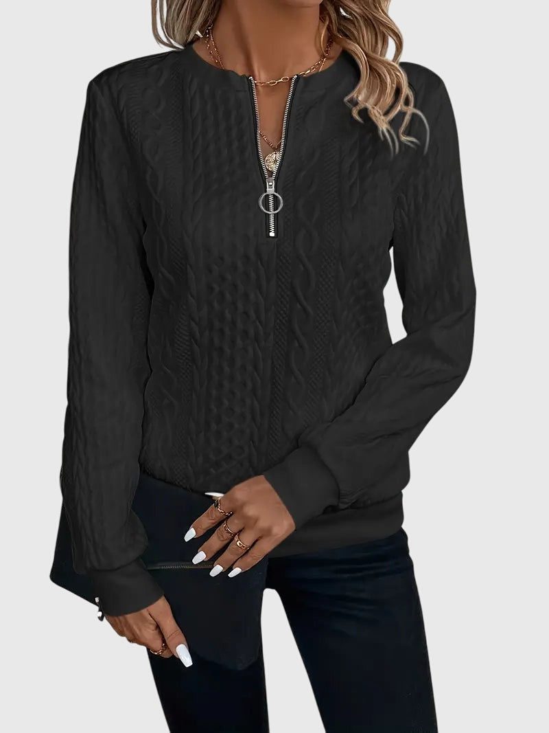 Ambretta | Women's Cozy Cable Knit Zip-Up Sweater