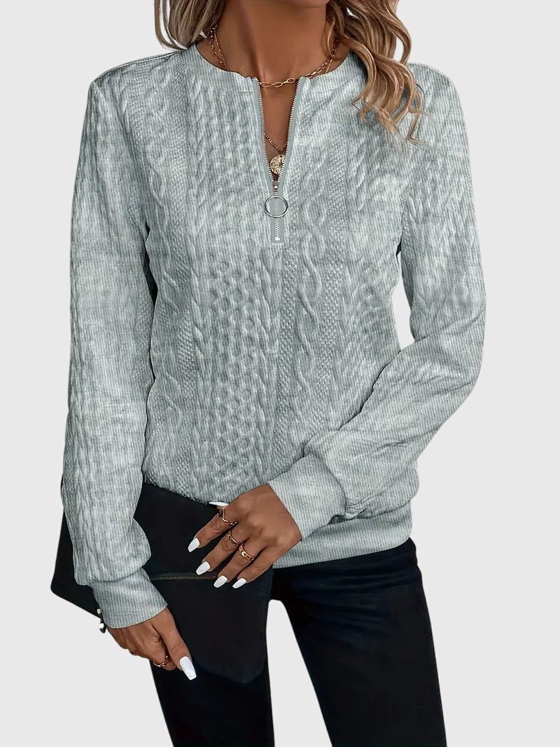 Ambretta | Women's Cozy Cable Knit Zip-Up Sweater