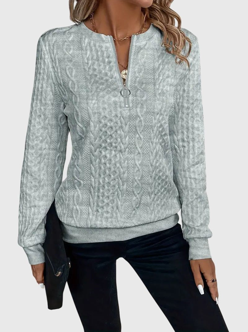 Ambretta | Women's Cozy Cable Knit Zip-Up Sweater