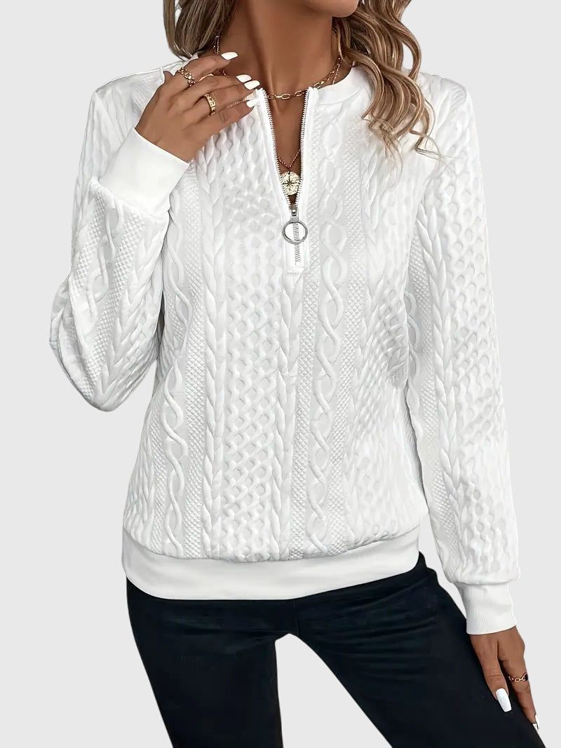 Ambretta | Women's Cozy Cable Knit Zip-Up Sweater
