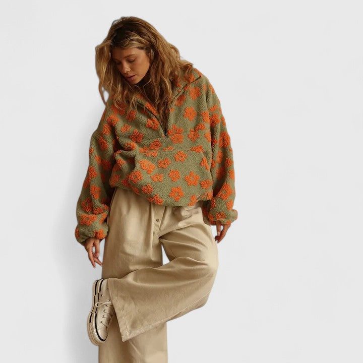 Briony | Floral Fleece Half-Zip Sweater for Women