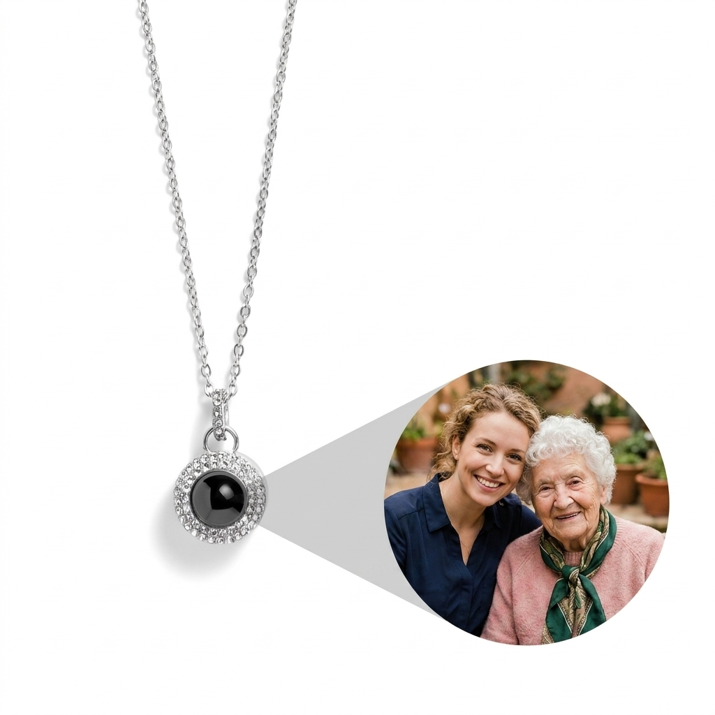 Personalized Pavé Circle Photo Necklace