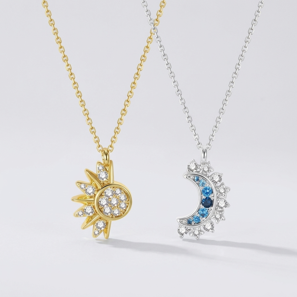 Sun and Moon Necklaces for Couples and Friends – Set of 2
