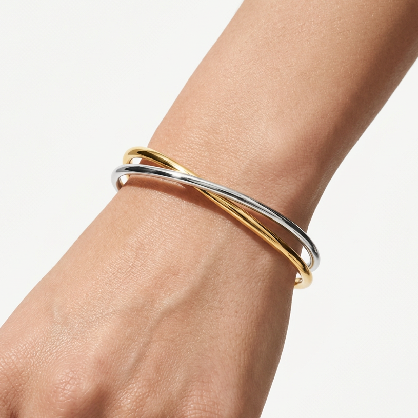Double Rigid Cuff Bracelet – 18K Gold-Plated