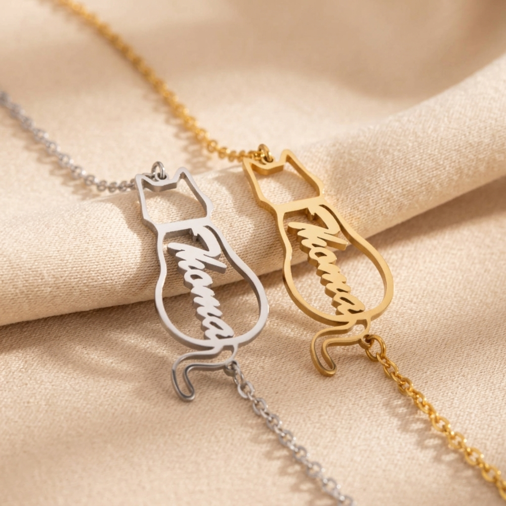 Cat Pendant Bracelet with Personalization